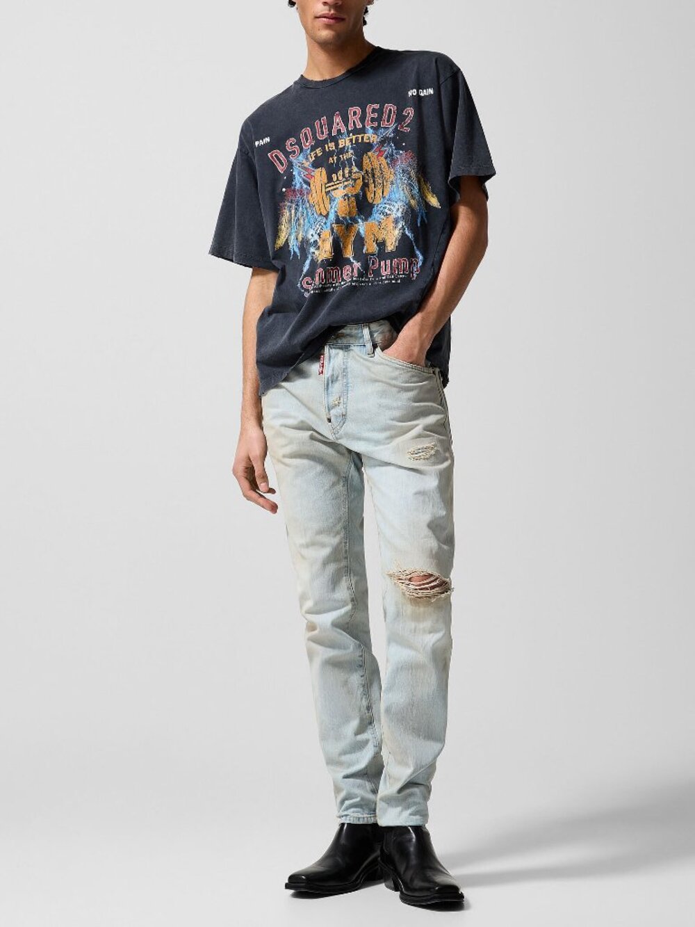 NWT- Teddy faded distressed fitted jean ( 36 = very large)